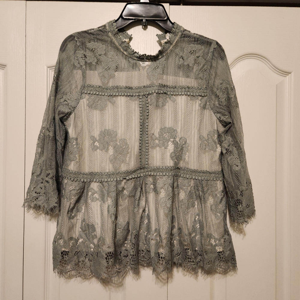 Flutter Green lace babydoll top M #fairycore boho cottage core